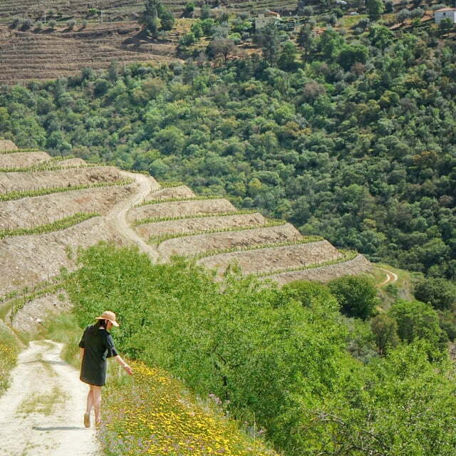 Woman walking through vineyard in Porto, Portugal