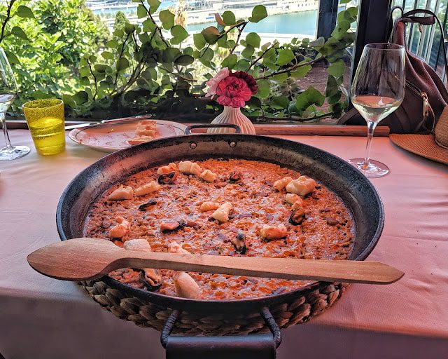 Dish of paella at a restaurant in Barceloa