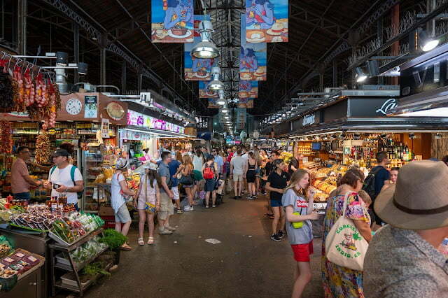 Busy food market in Barcelona