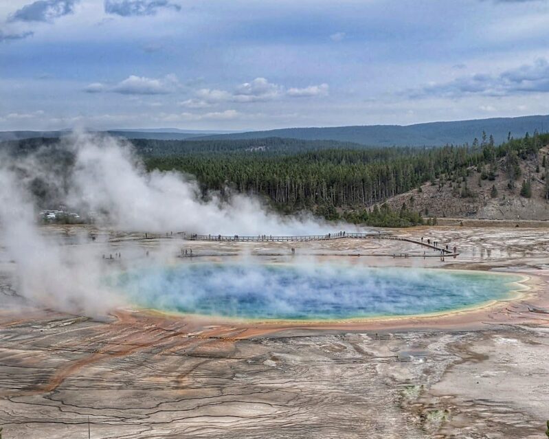Brightly colored Grand Pristmatic Springs at Yellowstone