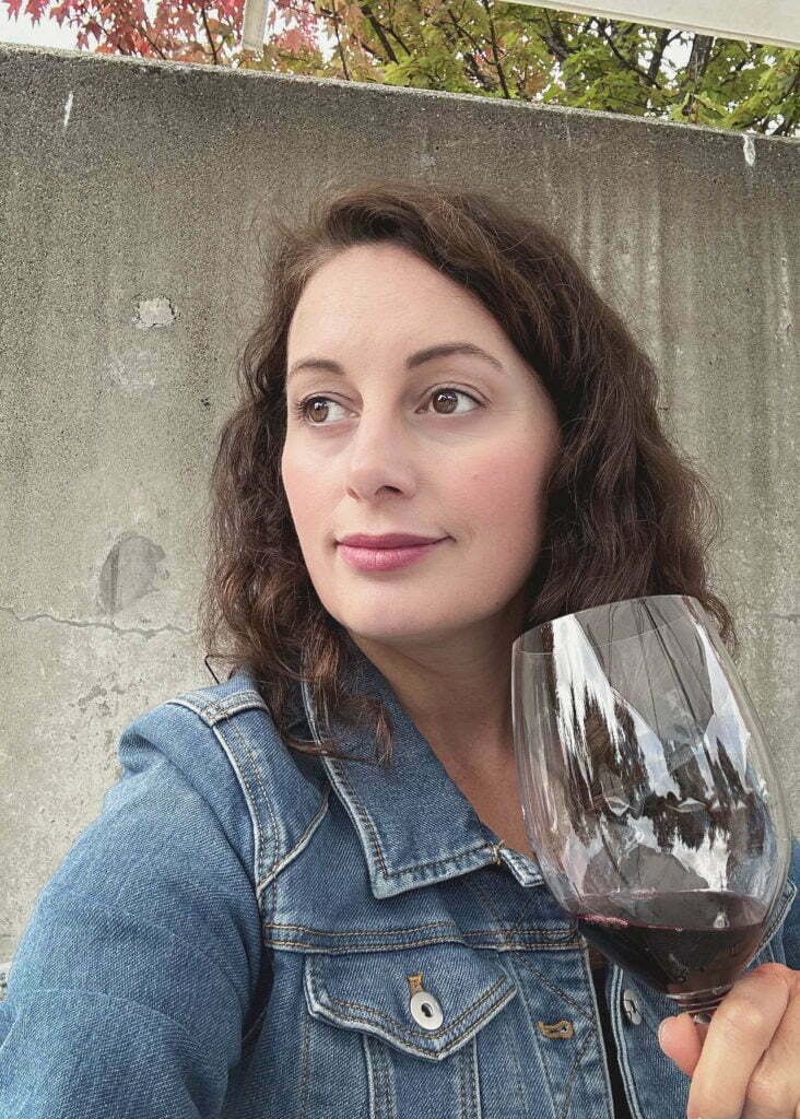 Lindsey from Adventurous Tastes enjoying wine at Novelty Hill-Januik Winery