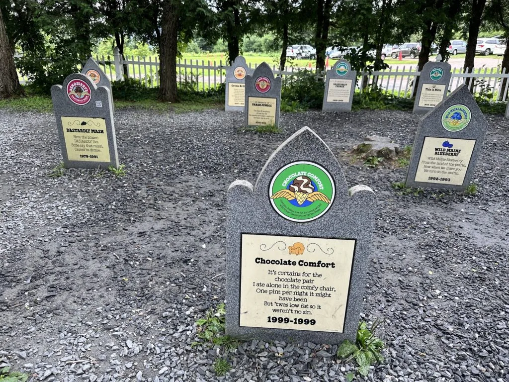 Flavor graveyard with headstones at Ben & Jerry's Factory in Vermont