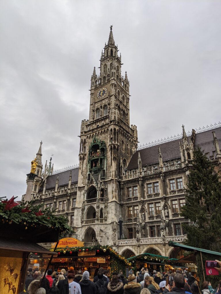 Church at one of the best Christmas markets in Europe in Munich, Germany