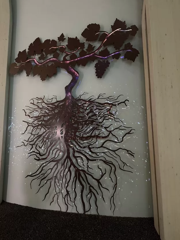 Cite du Vin museum display of a vine's roots in Bordeaux