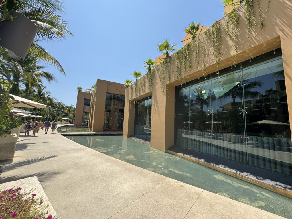 Water feature outside of Xcaret Hotel restaurants