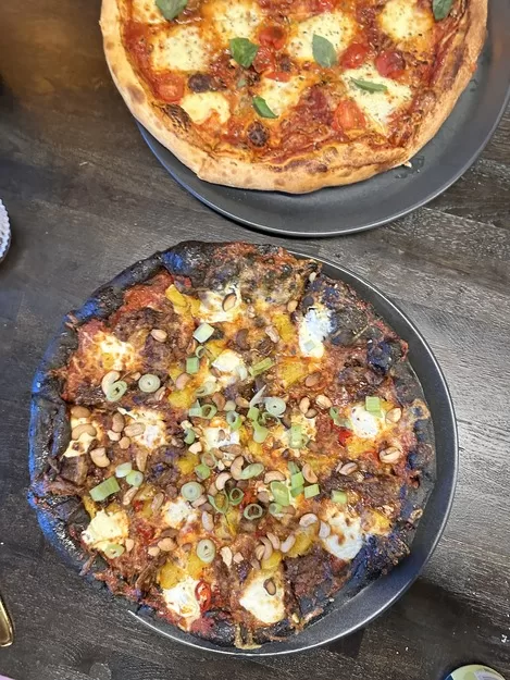 Pizzas on a table